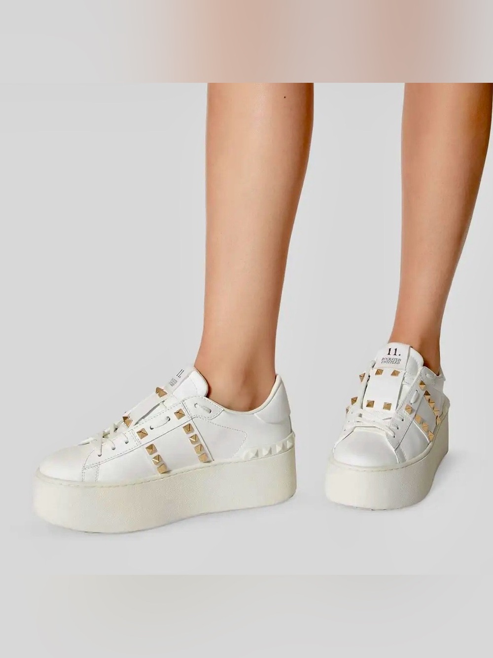 VALENTINO GARAVANI PLATFORM ROCKSTUD UNTITLED SNEAKERS IN WHITE CALFSKIN